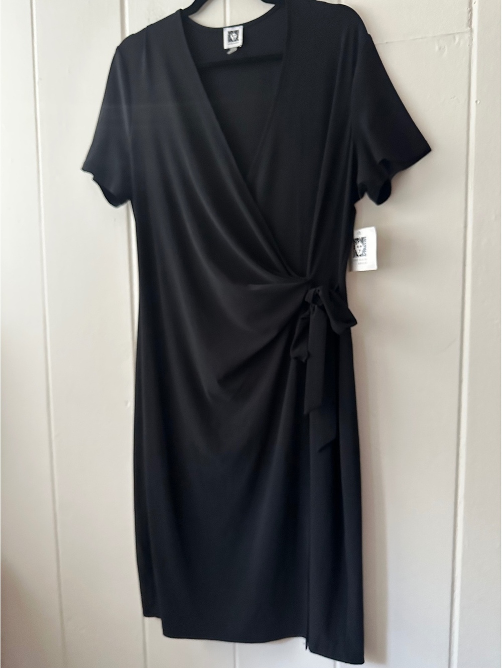 Anne Klein Black Midi Wrap Dress LBD Little Black Dress NWT Size 16